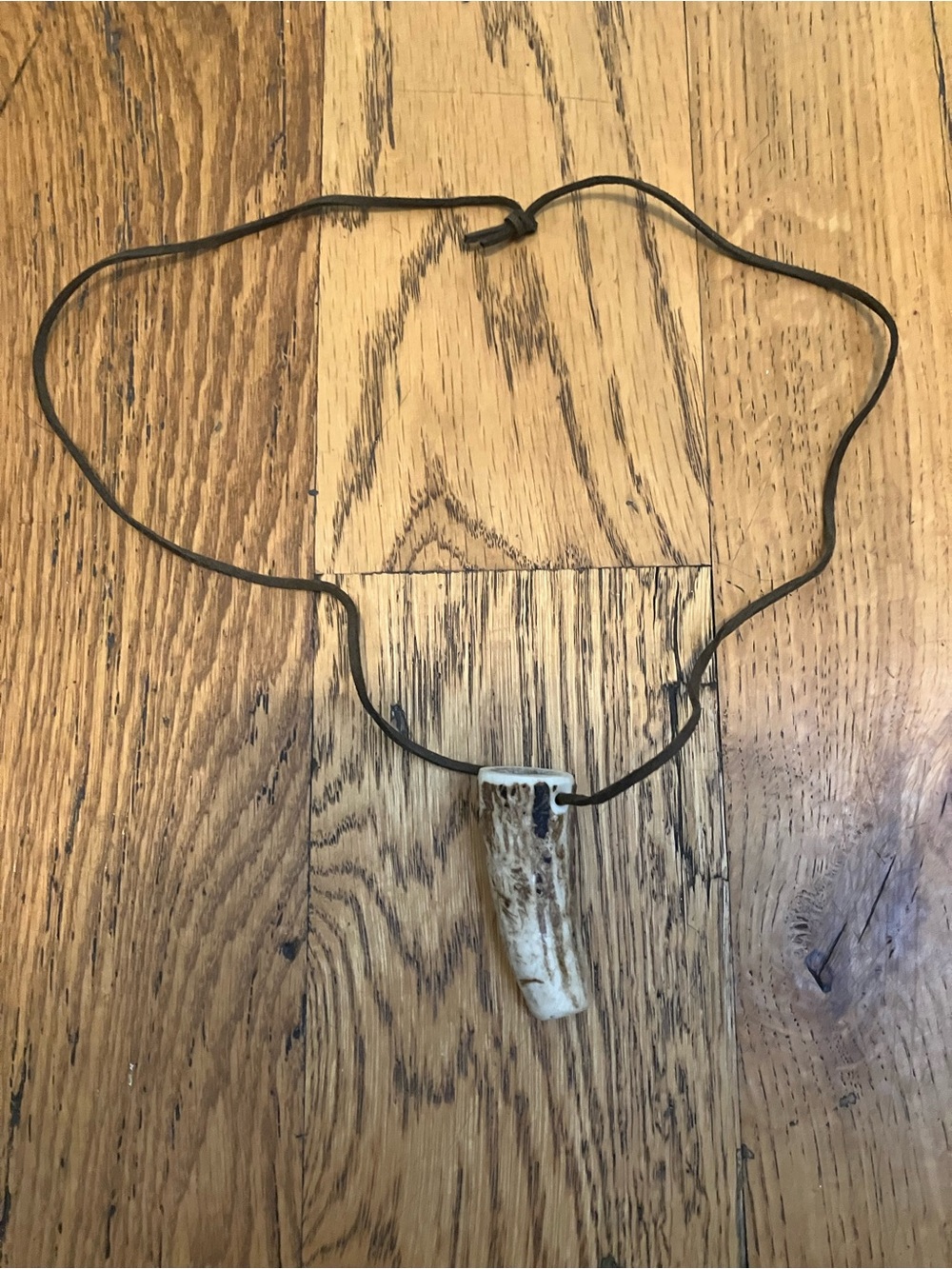 Handmade Antler Whistle Leather Cord Necklace Buzzer Handmade Used Unbranded